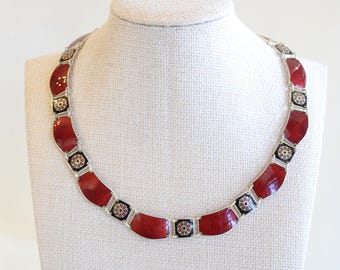 David Andersen Red & Black Sterling Enamel Collar Necklace