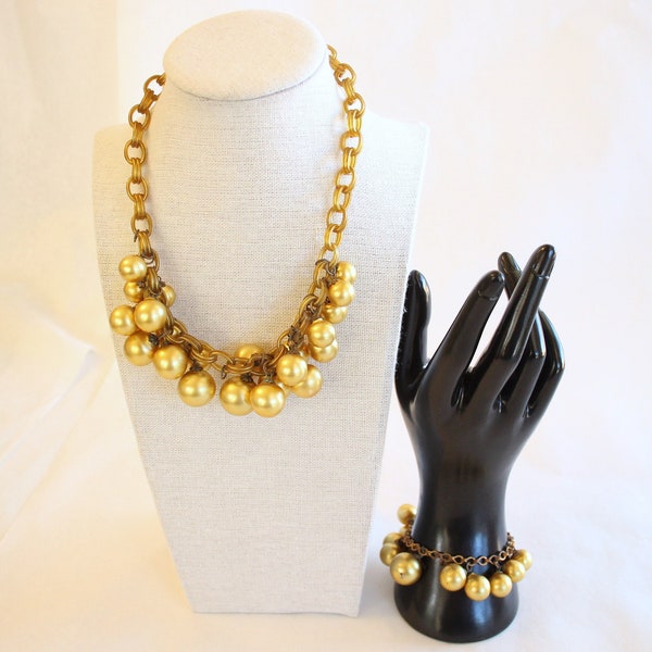 As Is 1920s Pearl Charm Celluloid Chain Necklace with Matching Bracelet