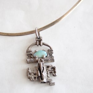 Sterling Silver Handmade Torque Necklace with Brutalist Opal Pendant