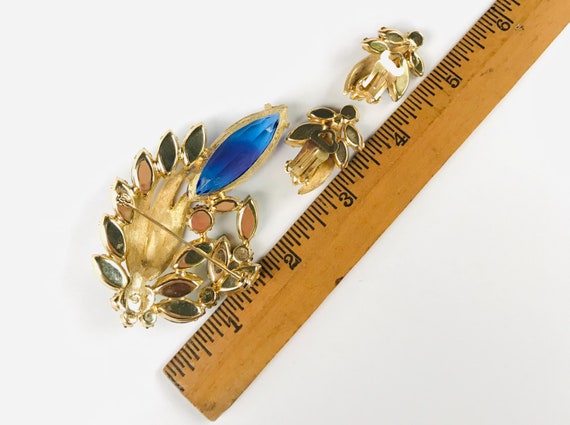 Exceptional Juliana Blue Glass Brooch & Earrings … - image 3