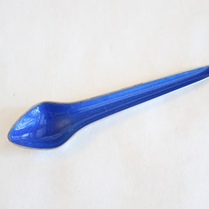 Norwegian Sterling Blue Enamel Salt Cellar Spoon by Tostrup