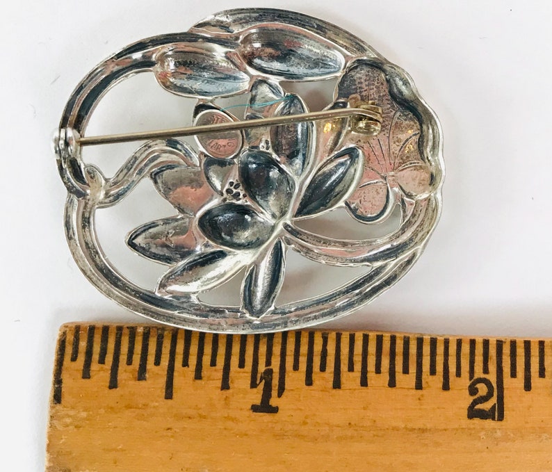 1950s Nouveau Revival Sterling Silver Water Lily Pin by Jewelart