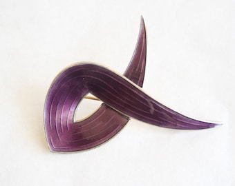 Albert Scharning Sterling Silver Purple Enamel Modernist Brooch