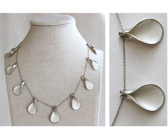 Tostrup Sterling Silver White Enamel Norwegian Modern Necklace