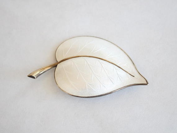 Large Askel Holmsen Sterling Silver White Enamel Leaf Pin
