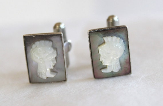 Sterling Silver Carved Abalone Gladiator Cufflinks - image 3