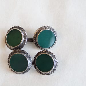 1920s Green Glass & Sterling Silver Cufflinks Made in Germany