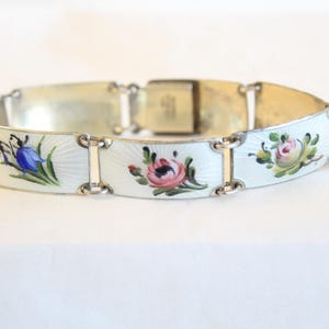 Finn Jensen Sterling Silver Guilloche Enamel Floral Panel Bracelet