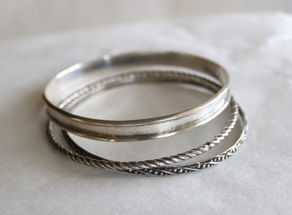 3 Antique Sterling Silver Bangle Bracelets - image 3