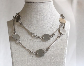 Heavy Hand Hammered Sterling Silver Disk and Chain Necklace