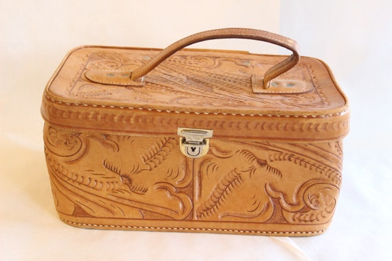 Buy Tooled Leather Cosmetic Train Case Luggage