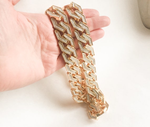 1970s Chain Link Necklace with Glitter Inlay