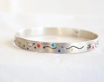 Ann Carol Memphis Modern Sterling Silver & Enamel Bangle Bracelet