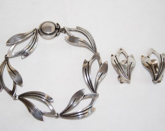 Niels Erik From Sterling Silver Foliate Bracelet and Earrings