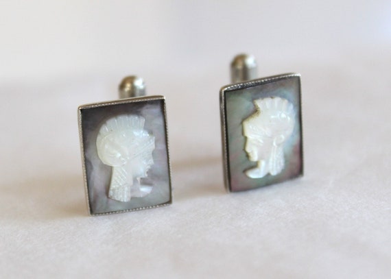 Sterling Silver Carved Abalone Gladiator Cufflinks - image 1