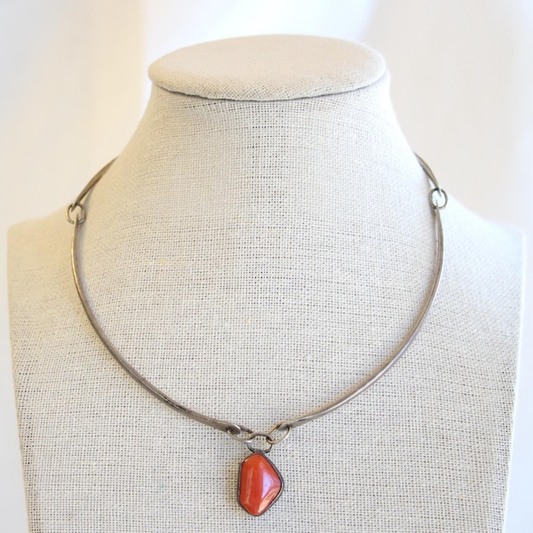1950s Southwestern Handmade Coral & Sterling Silver Necklace