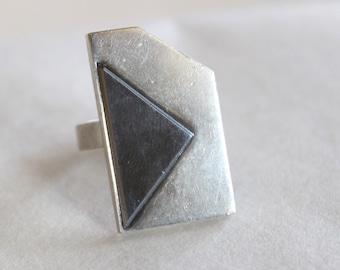 Asbjorn Birkelund Sterling Silver Hematite Modernist Ring Size 8