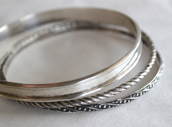 3 Antique Sterling Silver Bangle Bracelets - image 1