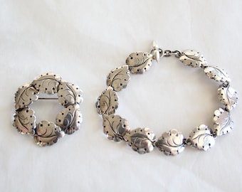 Niels Erik From Sterling Silver Bracelet & Pin with Leaves