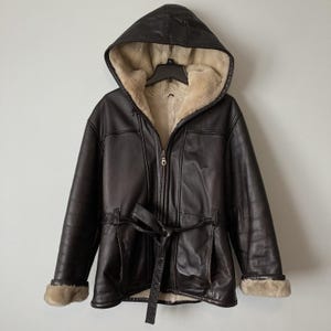 Wilsons Vintage Leather Coat Women Large Brown Faux Fur Lined Hooded Zip Jacket