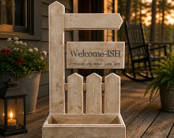 Wooden Porch Planter Box | Funny Welcome Sign Planter | Rustic Front Porch Decor | Farmhouse Entryway Planter | Housewarming Gift