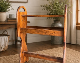 Vintage Wooden Quilt Rack | Rustic Farmhouse Blanket Holder | Handmade Quilt Stand | Primitive Country Home Decor | Ethan Allen Style Rack