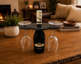 Handmade Resin Wine Bottle & 2 Glass Holder | Wine Caddy | Wine Butler | Romantic Date Night Gift | Hostess Gift | Housewarming Gift