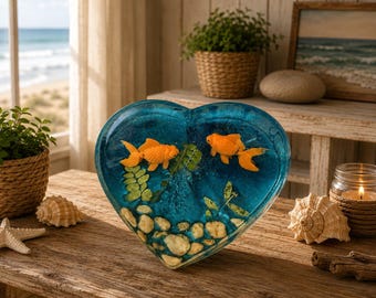 Heart Shaped Resin Goldfish Bowl Decor | Ocean-Inspired Resin Art | Coastal Home Decor | Fish Lover Gift | Unique Nautical Display Piece