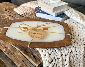 Honey‑Lite | Beeswax Candle | Wooden Dough Bowl |  Hand‑Poured Candle | Rustic Home Décor | Cozy Home Gift  | Farmhouse Decor