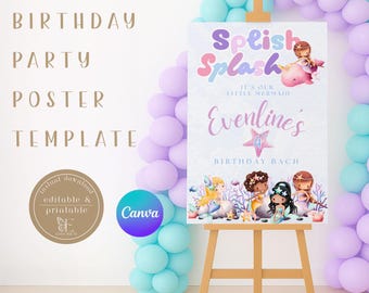 Mermaid Birthday Welcome Poster: Under the Sea Party Decor (Digital Download)