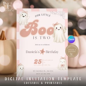 Girl&#39;s 2nd Halloween Birthday Invitation: Coquette Ghost Theme (Digital Download, Editable Template 5x7&quot; )