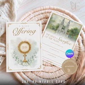 Modèle de carte d'offrande de messe imprimable, téléchargement numérique cartes d'intention de messe, office paroissial eucharistique modifiable, cartes de prière catholique