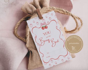 Teacher thank you gift tag printable berry best gift tag digital present tag berry and bows coquette cute instant download gift tag cards