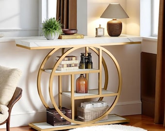 Table console moderne en bois, table d'appoint pour entrée | Décoration intérieure| avec étagères, côté de canapé industriel rustique, salon, support de rangement