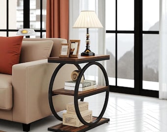 Table de chevet, Table d'appoint de salon, |Décoration moderne| Support latéral de canapé industriel avec 3 étagères de rangement