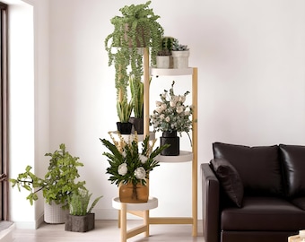 Support pour plante d'angle intérieur extérieur | Support pour plante 3/4/5 niveaux rond | Grand présentoir à fleurs peu encombrant pour balcon et salon