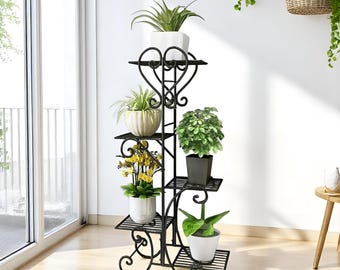 Plante en métal sur pied | Support pour plantes d'angle intérieur extérieur | Étagère à fleurs de jardin | Présentoir de balcon d'angle à 5 niveaux.