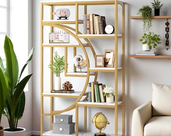 Bibliothèque moderne | Bibliothèque de luxe, Bibliothèque moderne | Étagère de rangement, étagères en faux marbre à 8 niveaux, grandes étagères ouvertes pour le salon
