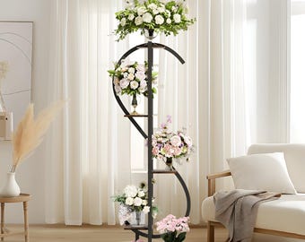 Support pour plantes moderne | Support pour plantes d'intérieur en métal | Grande étagère à fleurs d'angle en forme de S | Présentoir pour plantes d'intérieur et d'extérieur Forme unique.
