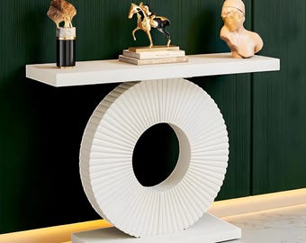 Table console blanche | Table d'entrée avec base géométrique 40 po. étroit | Décoration d'intérieur moderne