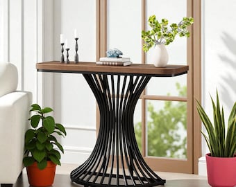 Console moderne | Table de salon en bois avec base en métal géométrique | décoration de la maison.