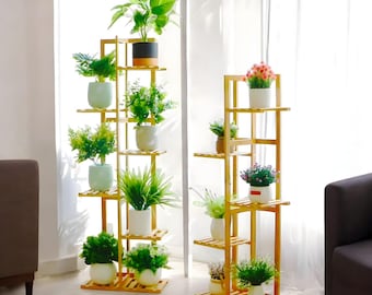 Support pour plante rustique moderne à 6/7 niveaux | Support en bois pour plusieurs récipients | Étagère intérieure extérieure pour jardin et décoration intérieure