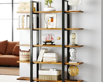 Bibliothèque vintage| Bibliothèque ancienne| Bibliothèque en métal| Étagere industrielle 70 po. Étagère en bois et métal, rangement rustique