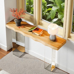 Walnut Console Table with Acrylic Legs Modern Entryway Decor