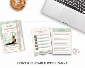 Wellness Planer Printable: Self-Care & Habit Tracker (Bearbeitbare Canva)