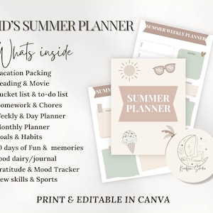 2025 Editable Kids Summer Planner, Printable Summer Planner, Summer Kids Bucket List Checklist, Summer Activity Plan, Chore Reading Chart