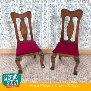 Pair of Vintage Miniature Dining Chairs | Red Velvet Seats | 1:12 Scale