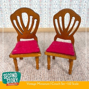 Pair of Vintage Miniature Fan-Back Chairs with Red Seats | 1:12 Scale