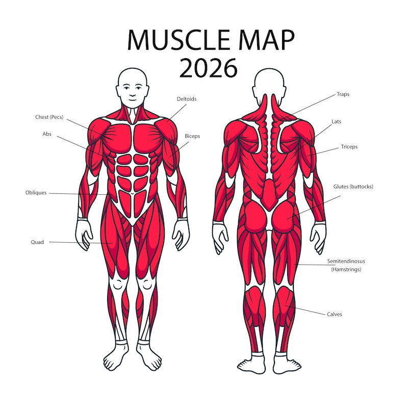 Muscle Fitness Mapping 2026 Wall Calendar. Muscle Gym Calendar. Human ...