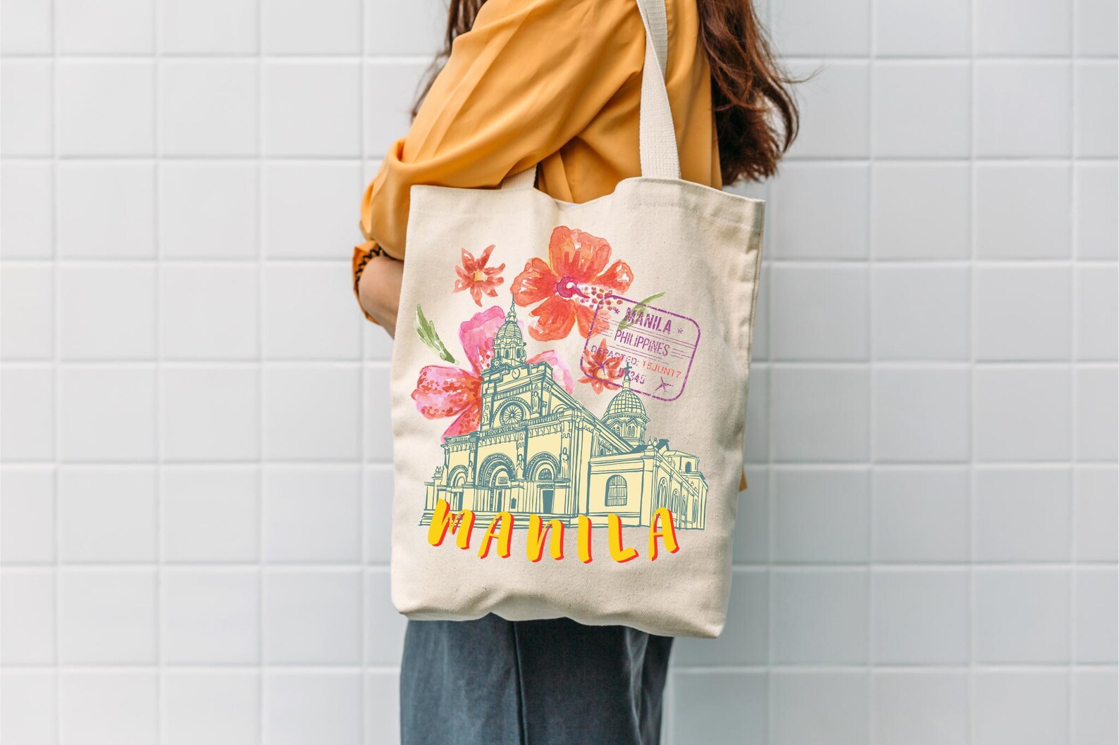 Filipino Canvas Tote – Manila Cathedral & Floral Travel Design Filipino ...